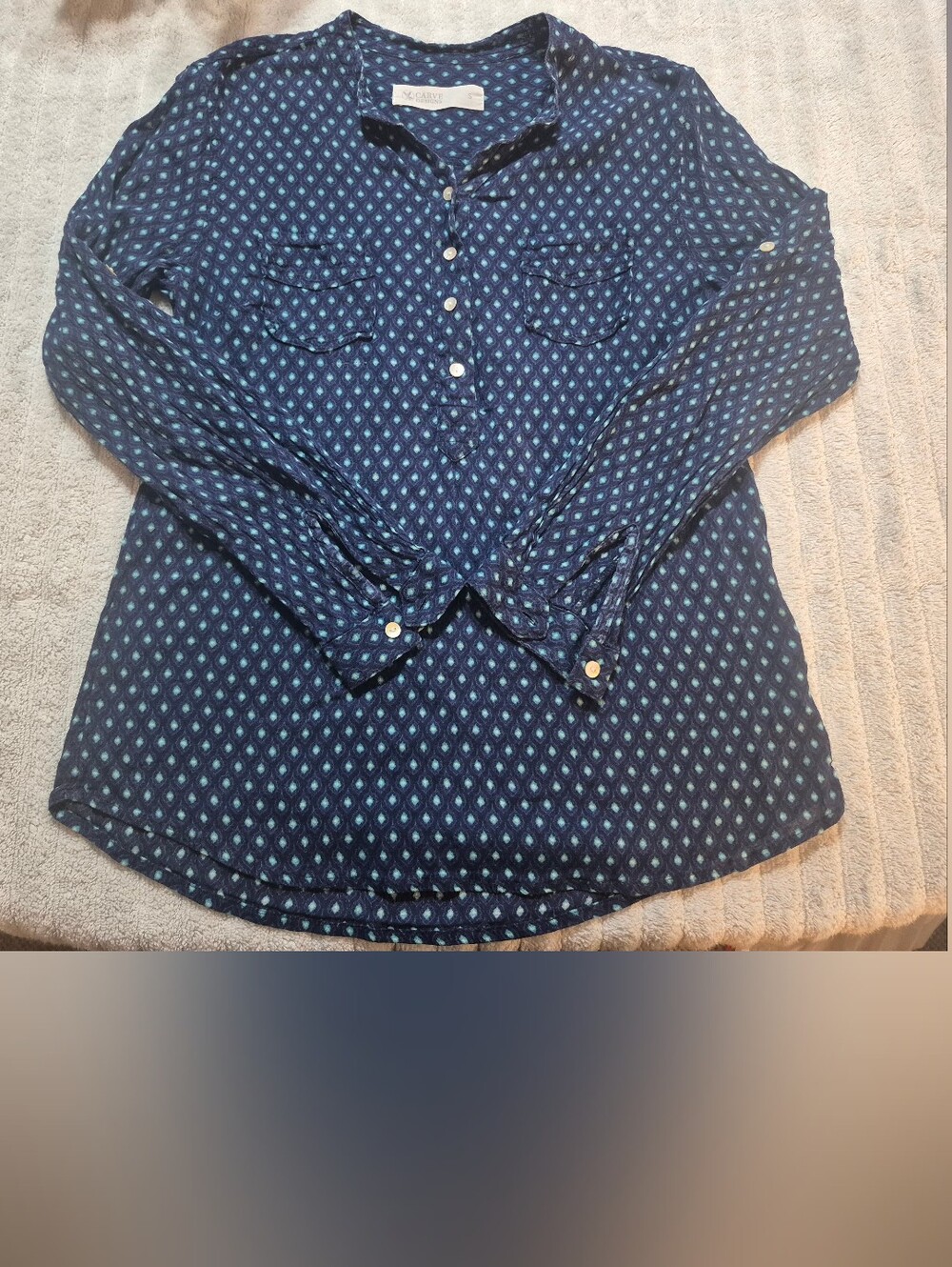 Carve Designs Navy Blue Printed Popover Blouse